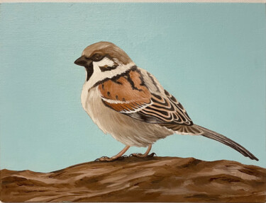 Painting titled "Proud Sparrow" by Viktoriia Shalaiko, Original Artwork, Oil