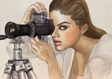 Painting titled "Girl with camera" by Viktoriia Shalaiko, Original Artwork, Watercolor