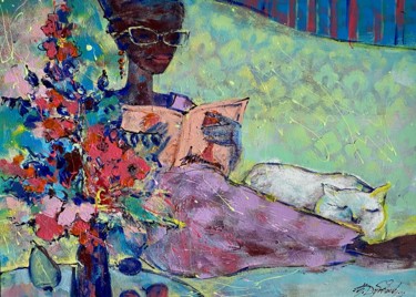 Картина под названием "С Модильяни на дива…" - Виктория Дубовик, Подлинное произведение искусства, Акрил