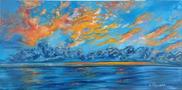 「Sunset Orange Sky P…」というタイトルの絵画 Viktoriya Filipchenkoによって, オリジナルのアートワーク, オイル ウッドストレッチャーフレームにマウント