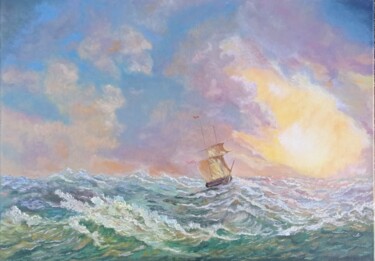 Painting titled "Colored Seascape Hu…" by Viktoriya Filipchenko, Original Artwork, Oil Mounted on Wood Stretcher frame