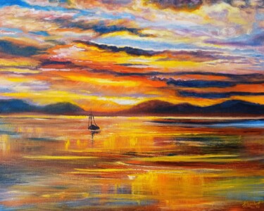 Pittura intitolato "Yellow Sunset Sea P…" da Viktoriya Filipchenko, Opera d'arte originale, Olio Montato su Telaio per barel…