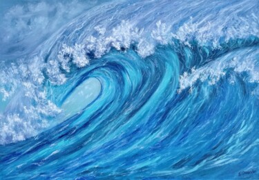Картина под названием "Ocean Waves Paintin…" - Viktoriya Filipchenko, Подлинное произведение искусства, Масло Установлен на…