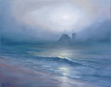Schilderij getiteld "Sailboat Painting F…" door Viktoriya Filipchenko, Origineel Kunstwerk, Olie Gemonteerd op Frame voor ho…