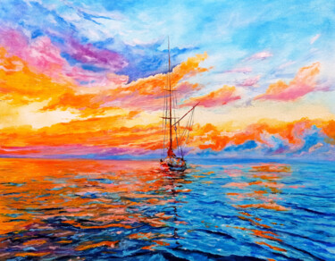Painting titled "Bright Colors Sunse…" by Viktoriya Filipchenko, Original Artwork, Oil Mounted on Wood Stretcher frame