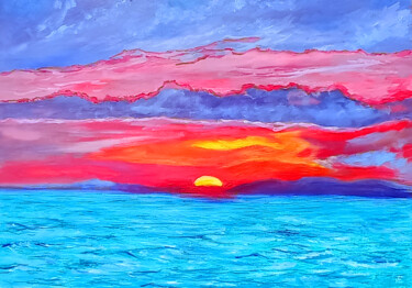 「Turquoise Ocean Red…」というタイトルの絵画 Viktoriya Filipchenkoによって, オリジナルのアートワーク, オイル ウッドストレッチャーフレームにマウント