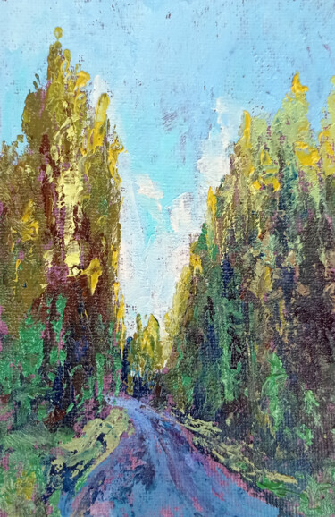 Картина под названием "Tuscany Cypress Roa…" - Viktoriya Filipchenko, Подлинное произведение искусства, Масло Установлен на…