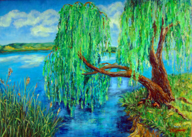Pittura intitolato "Willow Tree Paintin…" da Viktoriya Filipchenko, Opera d'arte originale, Olio Montato su Telaio per barel…