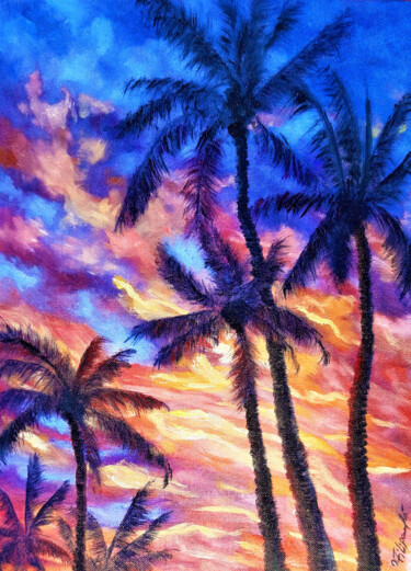 Pintura intitulada "Hawaii Tropical Sun…" por Viktoriya Filipchenko, Obras de arte originais, Óleo Montado em Cartão