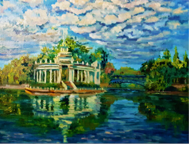 Schilderij getiteld "Lake Painting Lands…" door Viktoriya Filipchenko, Origineel Kunstwerk, Olie Gemonteerd op Frame voor ho…
