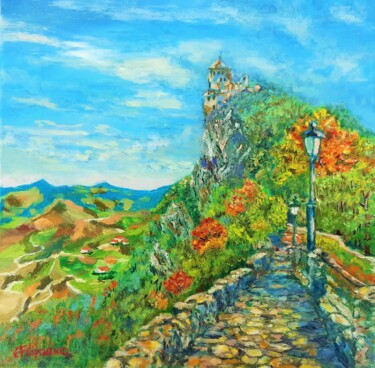 Painting titled "Medieval Castel San…" by Viktoriya Filipchenko, Original Artwork, Oil Mounted on Wood Stretcher frame