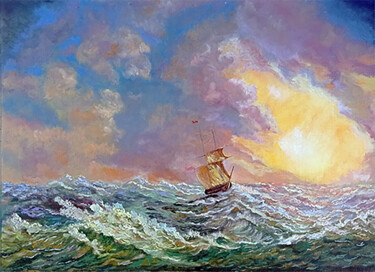 Painting titled "Colored Seascape Hu…" by Viktoriya Filipchenko, Original Artwork, Oil Mounted on Wood Stretcher frame