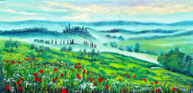 Ζωγραφική με τίτλο "Toscana Poppy Field…" από Viktoriya Filipchenko, Αυθεντικά έργα τέχνης, Λάδι Τοποθετήθηκε στο Ξύλινο φορ…