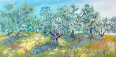 Malarstwo zatytułowany „Olive Trees Paintin…” autorstwa Viktoriya Filipchenko, Oryginalna praca, Olej Zamontowany na Drewnia…