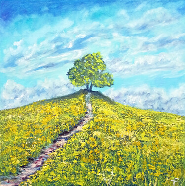 Pintura titulada "Tree On Hill Origin…" por Viktoriya Filipchenko, Obra de arte original, Oleo Montado en Bastidor de camill…