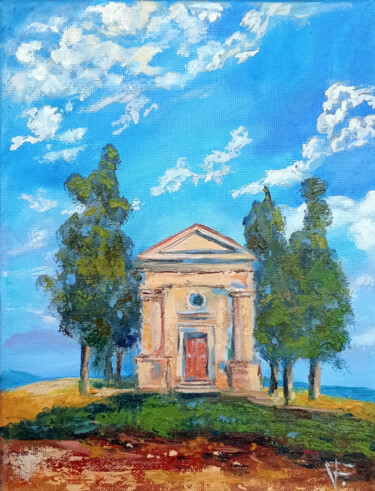 Painting titled "Italian Chapel On…" by Viktoriya Filipchenko, Original Artwork, Oil Mounted on Wood Stretcher frame