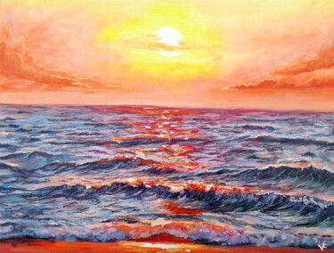 Painting titled "Red Ocean Original…" by Viktoriya Filipchenko, Original Artwork, Oil Mounted on Cardboard