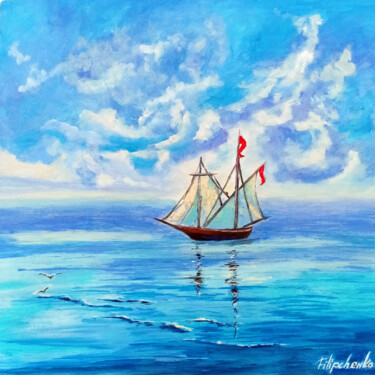 Peinture intitulée "Sailboat Painting S…" par Viktoriya Filipchenko, Œuvre d'art originale, Huile Monté sur Carton