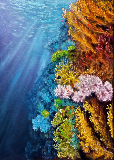 Peinture intitulée "The Coral Reef." par Viktoriya Filipchenko, Œuvre d'art originale, Huile Monté sur Châssis en bois