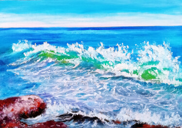 Peinture intitulée "Sardinia Seascape." par Viktoriya Filipchenko, Œuvre d'art originale, Huile Monté sur Carton