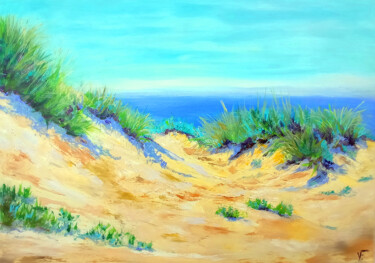 Painting titled "Sardinia Beach Dune…" by Viktoriya Filipchenko, Original Artwork, Oil Mounted on Wood Stretcher frame