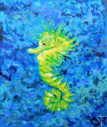 Schilderij getiteld "Seahorse Animal Pai…" door Viktoriya Filipchenko, Origineel Kunstwerk, Olie