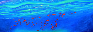 Malerei mit dem Titel "Red Fish On Sea Bot…" von Viktoriya Filipchenko, Original-Kunstwerk, Öl Auf Keilrahmen aus Holz monti…