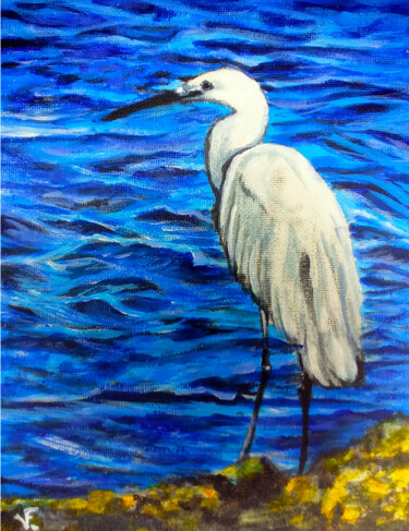 Картина под названием "Great White Heron." - Viktoriya Filipchenko, Подлинное произведение искусства, Акрил Установлен на Де…