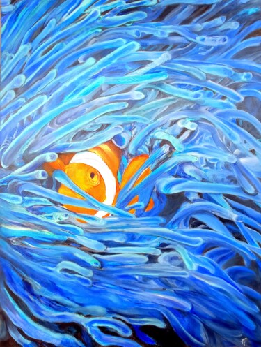 Картина под названием "Clownfish Painting…" - Viktoriya Filipchenko, Подлинное произведение искусства, Масло Установлен на Д…