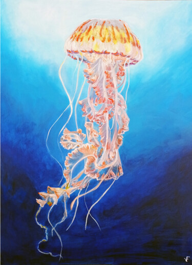 Картина под названием "Jellyfish Underwate…" - Viktoriya Filipchenko, Подлинное произведение искусства, Масло Установлен на…