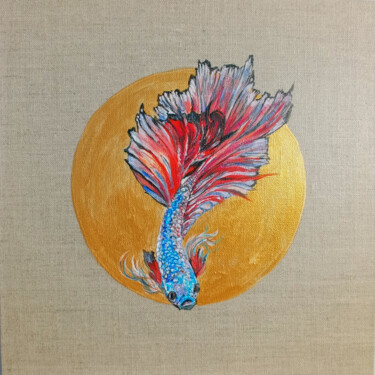 Painting titled "Pink Beta Fish." by Viktoriya Filipchenko, Original Artwork, Acrylic Mounted on Cardboard