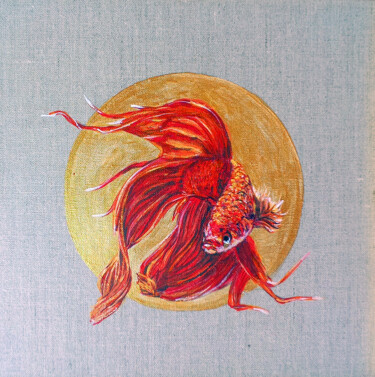 Картина под названием "Red Beta Fish Under…" - Viktoriya Filipchenko, Подлинное произведение искусства, Акрил Установлен на…