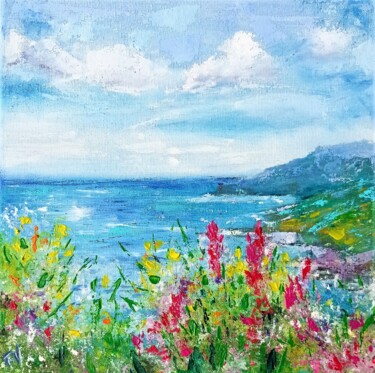 Painting titled "Summer Floral Meado…" by Viktoriya Filipchenko, Original Artwork, Oil Mounted on Wood Stretcher frame