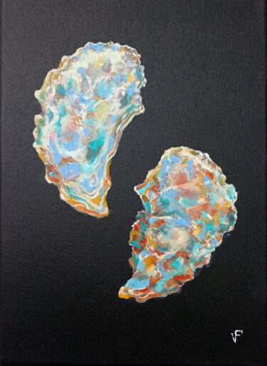 Painting titled "Oysters Shells Moll…" by Viktoriya Filipchenko, Original Artwork, Oil Mounted on Wood Stretcher frame