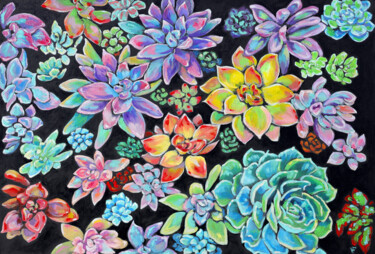 Картина под названием "Succulent Plant." - Viktoriya Filipchenko, Подлинное произведение искусства, Масло Установлен на карт…