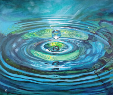 Painting titled "Drops of water." by Viktoriya Filipchenko, Original Artwork, Oil Mounted on Wood Stretcher frame