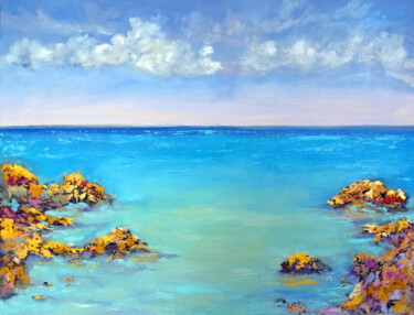 Malerei mit dem Titel "SeavLine Rocks Seas…" von Viktoriya Filipchenko, Original-Kunstwerk, Öl Auf Karton montiert