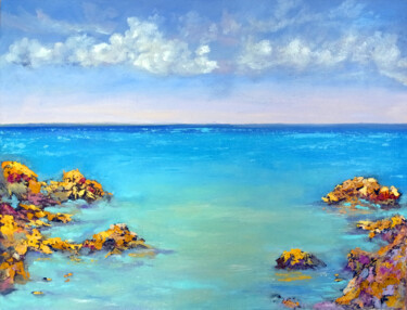 Painting titled "SeavLine Rocks Seas…" by Viktoriya Filipchenko, Original Artwork, Oil Mounted on Cardboard