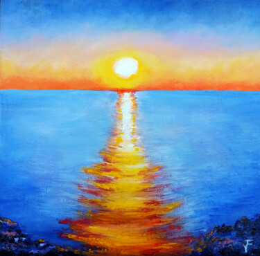 Pittura intitolato "Sunset Sea Painting…" da Viktoriya Filipchenko, Opera d'arte originale, Olio Montato su Telaio per barel…