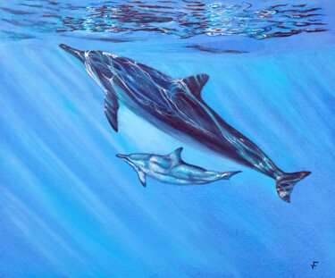 Pintura titulada "Delfini." por Viktoriya Filipchenko, Obra de arte original, Oleo