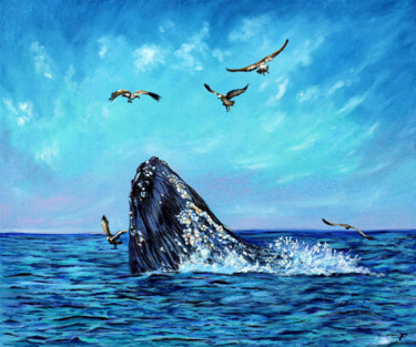Peinture intitulée "The Blue Whale With…" par Viktoriya Filipchenko, Œuvre d'art originale, Huile Monté sur Châssis en bois