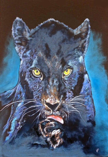 Painting titled "Pantera nera." by Viktoriya Filipchenko, Original Artwork, Oil Mounted on Cardboard