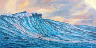 Painting titled "Ocean wave on sunse…" by Viktoriya Filipchenko, Original Artwork, Oil Mounted on Wood Stretcher frame