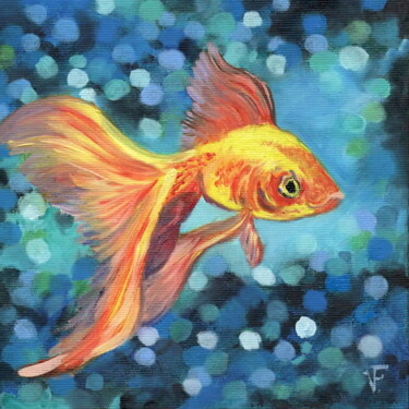Картина под названием "Goldfish Yellow." - Viktoriya Filipchenko, Подлинное произведение искусства, Масло Установлен на Дере…