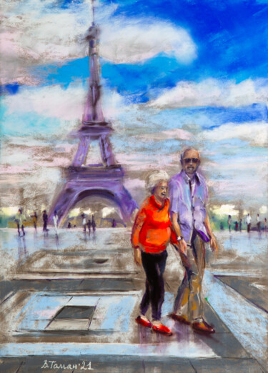 Pintura titulada "Hand in hand. Paris." por Viktoriia Gaman, Obra de arte original, Pastel