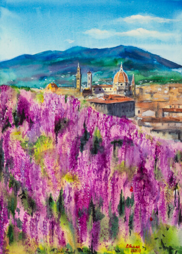 Painting titled "Florence, Cathedral…" by Viktoriia Gaman, Original Artwork, Watercolor