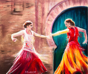 Pittura intitolato "Flamenco dancers" da Viktoriia Gaman, Opera d'arte originale, Pastello