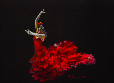 Desenho intitulada "Flamenco dancer" por Viktoriia Gaman, Obras de arte originais, Pastel