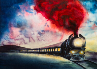 Pintura intitulada "Orient Express at n…" por Viktoriia Gaman, Obras de arte originais, Aquarela