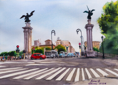 Painting titled "Rome, bridge of Vit…" by Viktoriia Gaman, Original Artwork, Watercolor